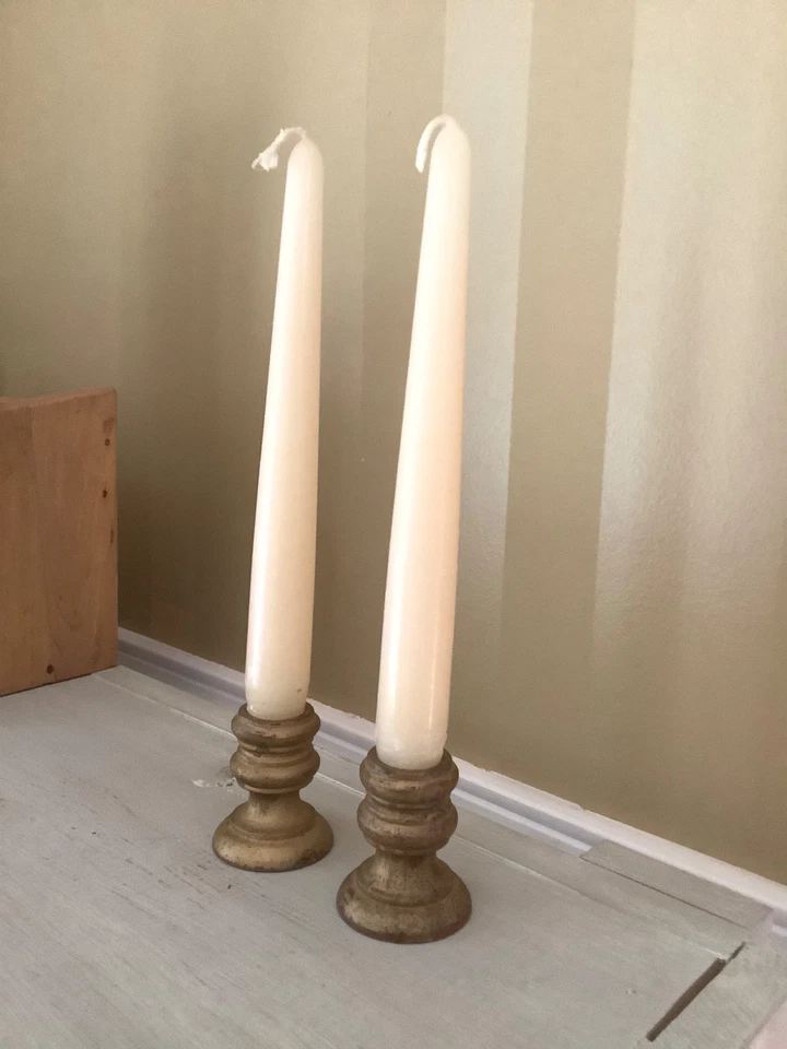 Candelabros torneados de madera primitiva - Candelabros cónicos - ¡con aspecto de latón envejecido! Foto 2 de 4