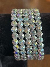 Wrap Around Colored Rhinestone Bracelet Silver Tone Stretch Fashion Jewelry