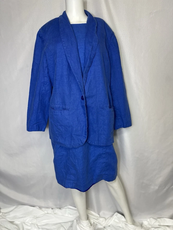 SAMANTHA Taylor 女式复古 2 件蓝色亚麻正装西装套装 16W — 第 3/4 张图片