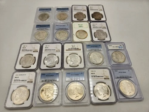 🌟(18) Morgan/Peace Silver Dollar $1 US Coin NGC PCGS ICG MS63 UNC Lot