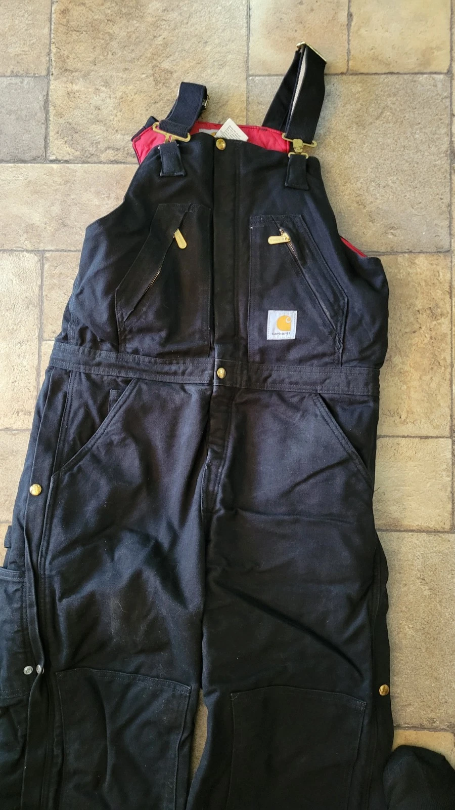 Carhartt Bib Pants Men 32x30 Black Canvas Duck Overalls Rugged Utility R01-M