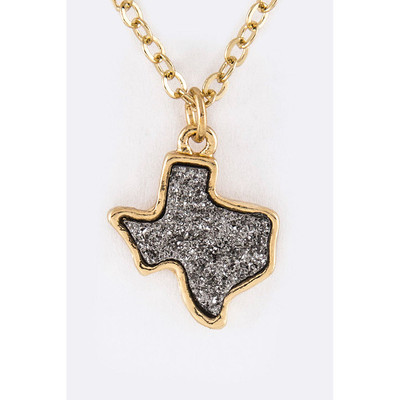 16 Inch Stylish Texas United State Map Druzy Pendant Necklace Jewelry Gift Set