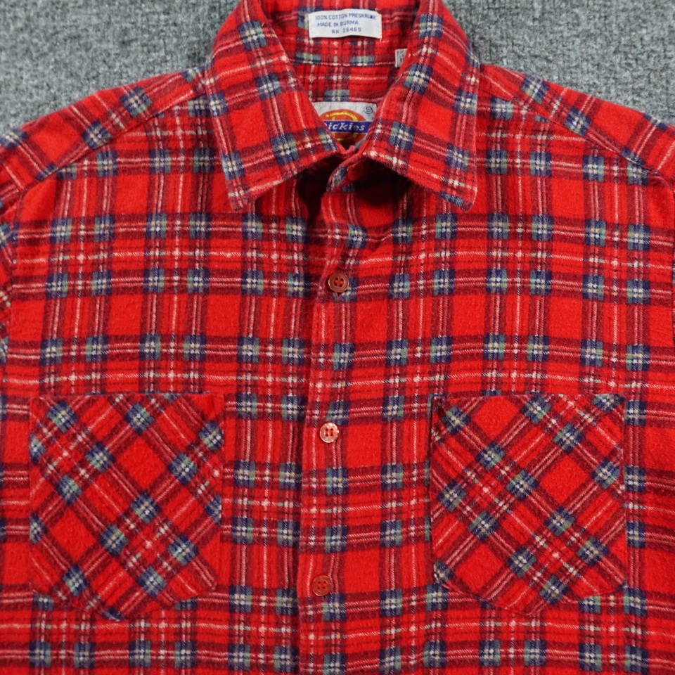 Camisa Dickies De Colección Para Hombres S Roja Franela a Cuadros Campamento Trabajo Abotonada Grunge 14713 Foto 2 de 4
