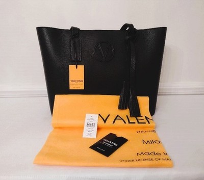 VALENTINO Mario Valentino SOHO Black Textured LEATHER Tote Tassel ITALY $995 NWT