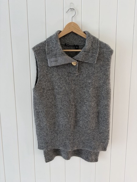 Country Road Alpaca Yak Wool Blend Knit Vest Size M Grey Collar Sleeveless