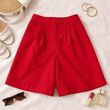 Fashion Star Vintage Red Pleated High Waist Shorts Cuffed Wool Blend USA Size 10
