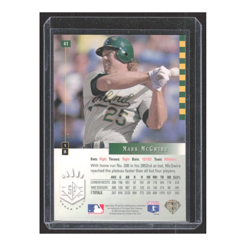 1993 SP Mark McGwire Athletics #41 - Image 2 of 3