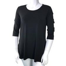 Clara Sun Woo Womens Size M Tunic Top Round Neck Cut Out Sleeve Black USA Made