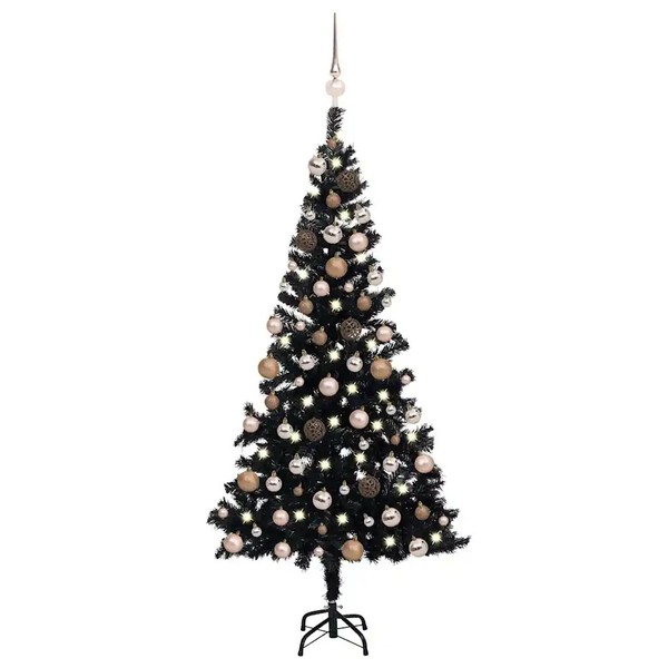 KüNstlicher Weihnachtsbaum Mit Beleuchtung Und Kugeln 150 Cm Schwarz-image