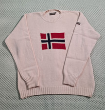Napapijri Jumper Mens Beige XL Wool Knit Norwegian Flag Crew Neck Sweatshirt 