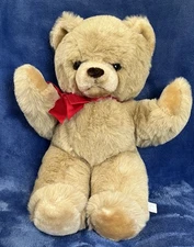 Vintage Eden Toys Inc 16”Plush Tan Brown Teddy Bear Nostalgic Red Bow EUC