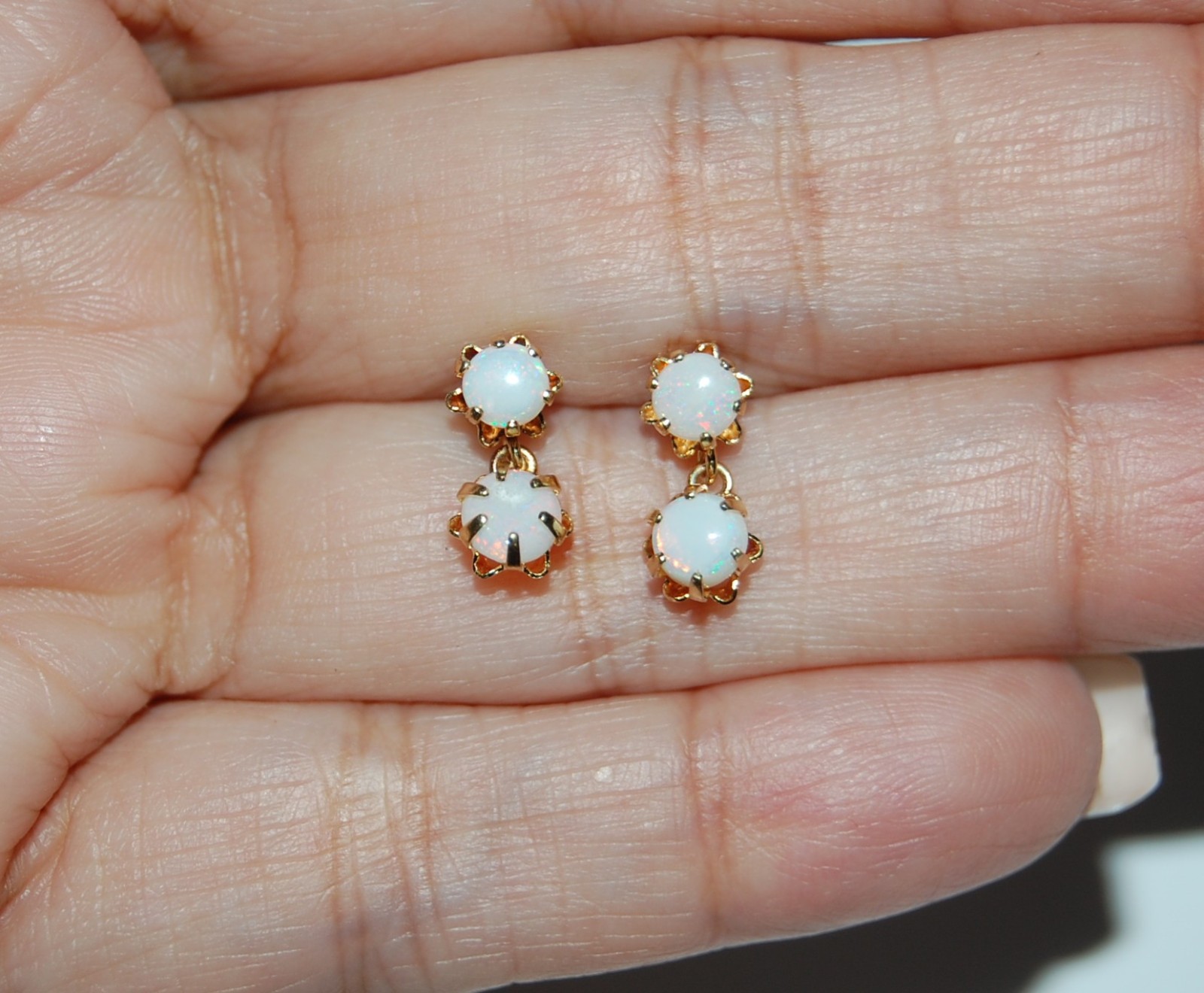 10K Solid Yellow Gold Earrings Dangle Drop Double… - image 3