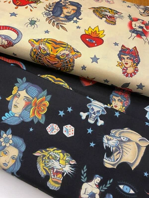 FEATHERS & FIRE Nicoles Prints Alexander Henry Fabric 100% cotton fabric tattoo