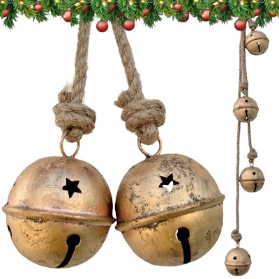 Christmas Sleigh Bells, Hanging Bells Vintage Cowbell Brass Gold Rustic Harmo...