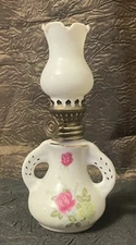 Vintage Miniature Oil Lamp Rose Porcelain 