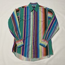 VINTAGE WRANGLER BRUSHPOPPER WESTERN SNAP SHIRT 15.5-33 X LONG TAILS STRIPE