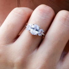3.50Ct Oval Cut 3-Stone Simulated Diamond 925 sterling Silver Birthday Gift Ring