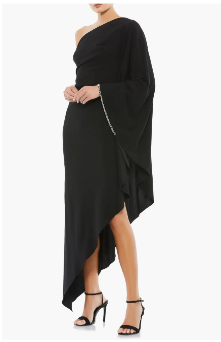 mac duggal one-shoulder asymmetrical midi cape dress 11247 ONE SHOULDER HEM FLOWEY BLACK sz 2 Size:6X The waistband draws attention RL:2926tues Any other GenX women