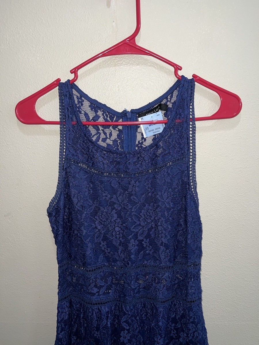 New Look Juniors Dress Sz M Blue Lace tank style knee length see through