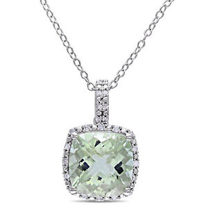 Amour Sterling Silver Green Amethyst and 1/10CT TDW Diamond Necklace - Click1Get2 Half Price