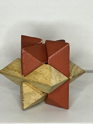 Interlocking Wooden 6 Piece 12 Pointed Star Puzzle Brain Teaser Memory Tester