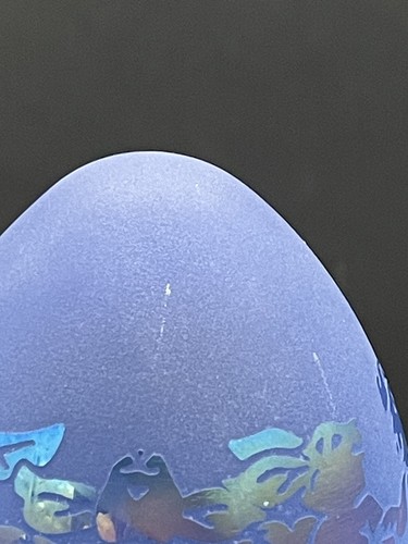 Rare Paperweight Frost Blue Iridized Glass Egg Metal Stand Velvet Box 1996 Gift - Picture 14 of 24