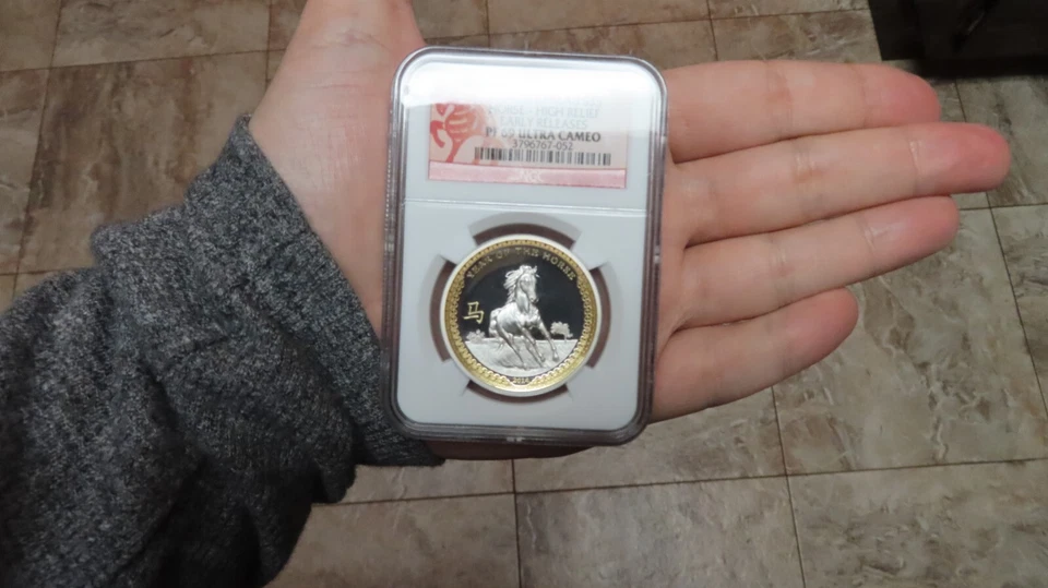 2014 HIGH RELIEF PROOF YEAR OF THE HORSE $5 PALAU Gilt Silver NGC PF69 - Image 2 of 4