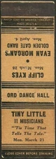 OLD matchcover TINY LITTLE performs at ORD DANCE HALL in ORD, NE nebraska