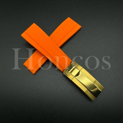 20mm Watch Band Strap Rubber For Rolex OysterFlex Daytona Sub Yachtmaster Orange