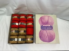 Box of 12 Vintage Chat Botte Yarn units- Loto 5-Chamois Gold 1465 7-Red 1407