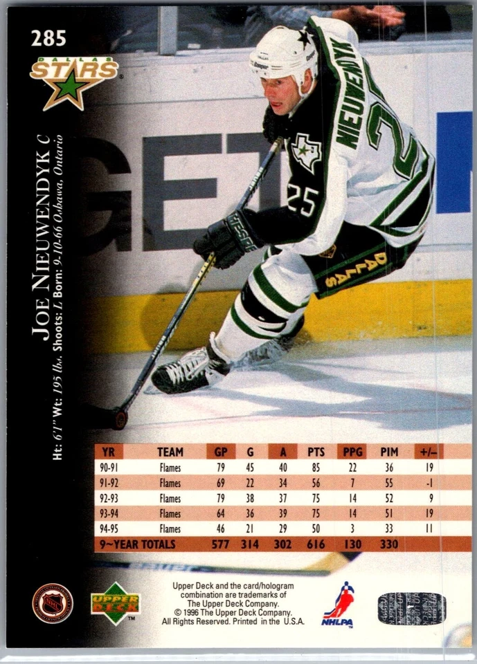 1995-96 Upper Deck Hockey - #285 Joe Nieuwendyk - Image 2 of 2