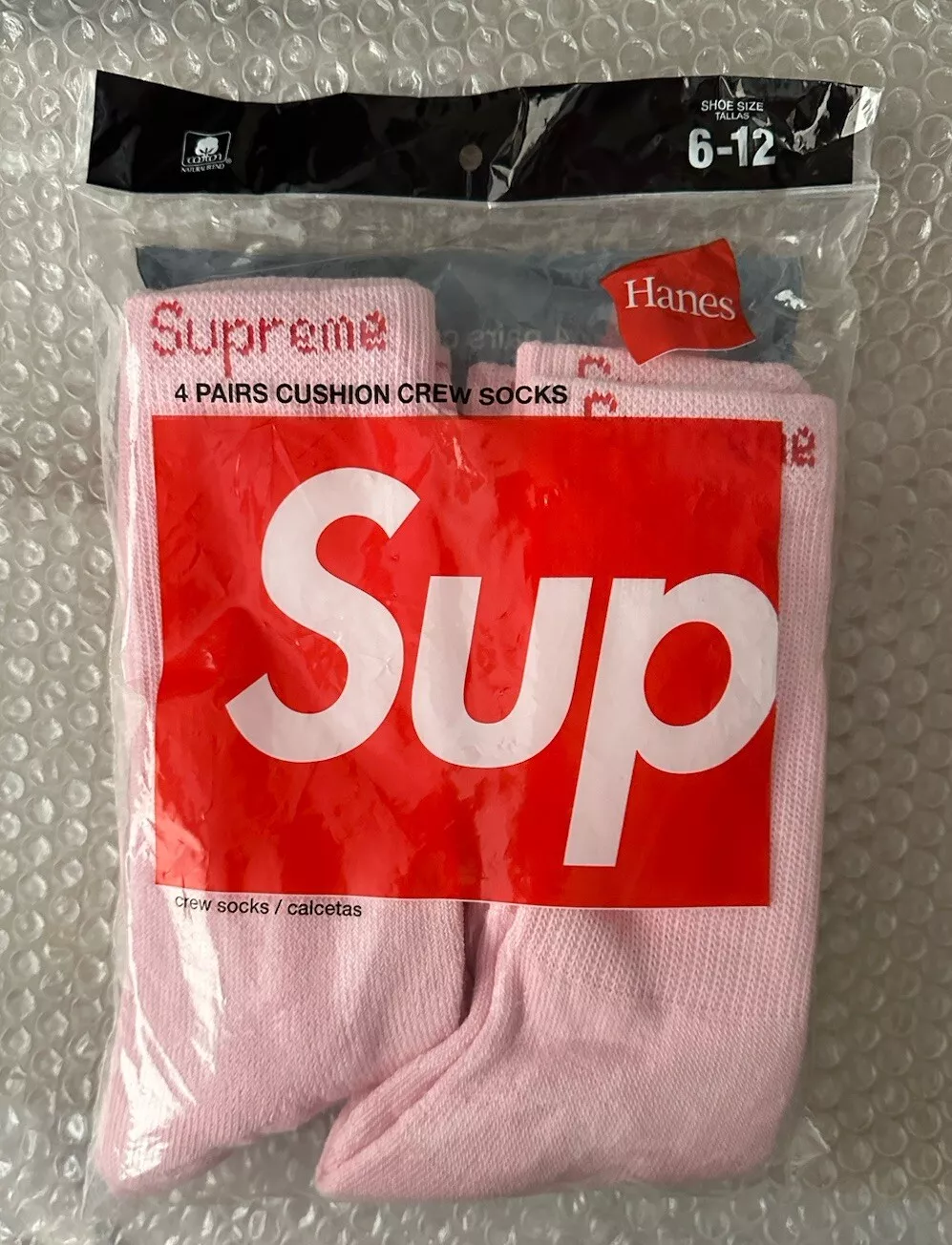 Chaussettes Supreme/Hanes Crew flambant neuves   Rose   4 paires. Taille 6 12