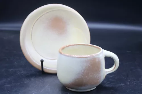 Frankoma Lazy Bones Desert Gold Pottery Cup & Saucer-8 oz.