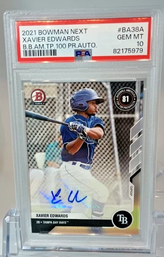2021 Bowman Next PSA 10 Auto Xavier Edwards Bowman BBA Top 100 SP *POP 1* GEM