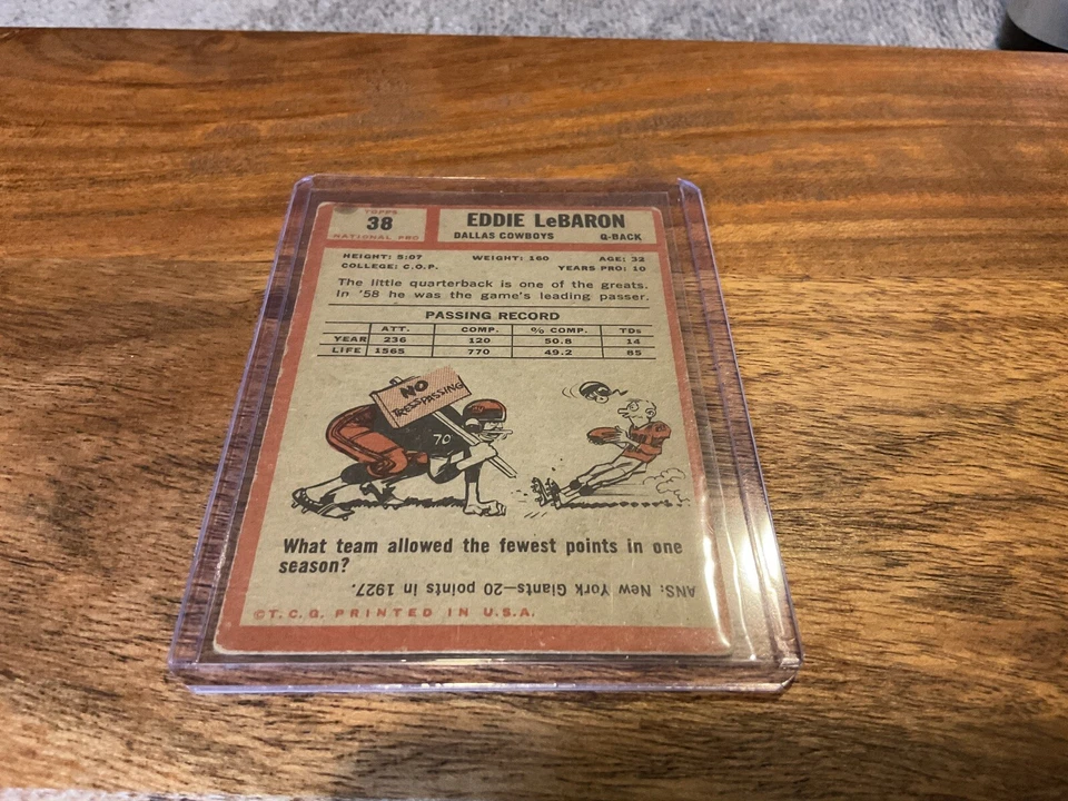 1962 Topps - #38 Eddie LeBaron - Image 3 of 3