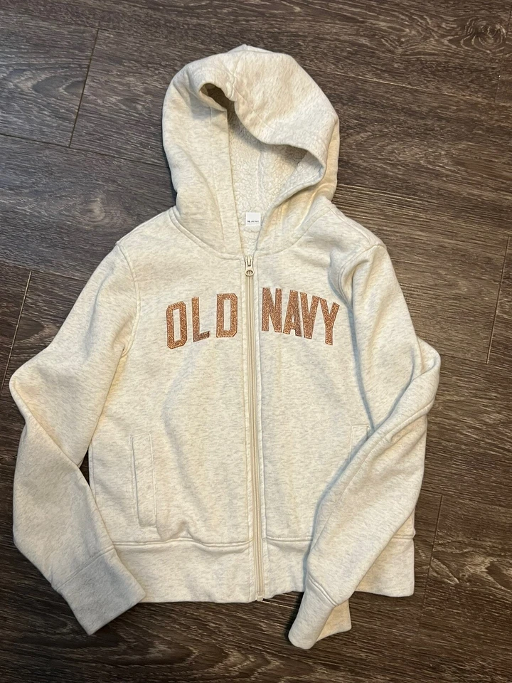 СТАРЫЙ темно-логотип размер большой белый молнии толстовка с капюшоном шерпа подкладка молнии девочек Kids - Изображение 2 из 3