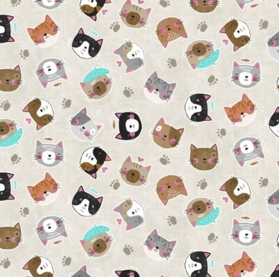 Feline Drive Fabric Purrfect Partners Cat Head Toss - Fat Quarter (18''x 22'') FQ