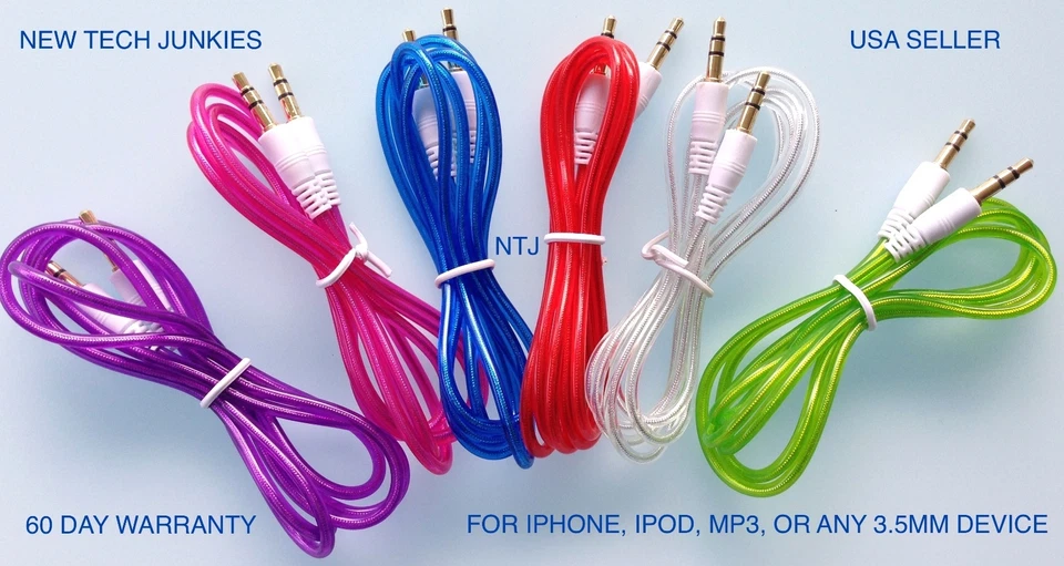 3.5mm male stereo audio aux auxiliary cable for iPhone 6 plus 5c 4s mp3 iPod - Image 2 of 3