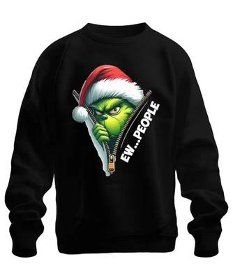 EW PEOPLE Grinch Santa Reißverschluss Weihnachten lustig Unisex Sweatshirt Pullo - Image 1 of 4