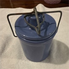 Blue Ceramic Canister with Lid Wire Bail Handle