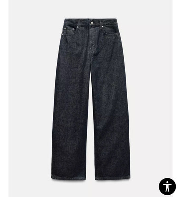 新品未使用　ZARA the inside out denim pants36 Zara Jeans The Mid Rise Loose Fit Rinse Blue Denim Wide Leg