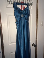 Jessica McClintock for Gunne Sax Blue Satin Formal Dress with Rhinestone Detail