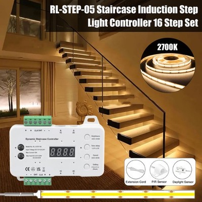16 Steps LED Strip Light Stair Lighting Controller Motion Sensor System Full Set