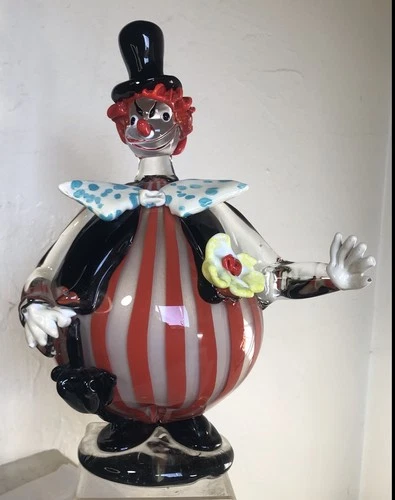 VINTAGE MURANO GLASS POTBELLY UMBRELLA CLOWN SCULPTURE ALFREDO BARBINI  XXL! 15"