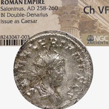 SALONINUS as Caesar. NGC Certified Ancient Choice VF. Milan Double Denarius Coin