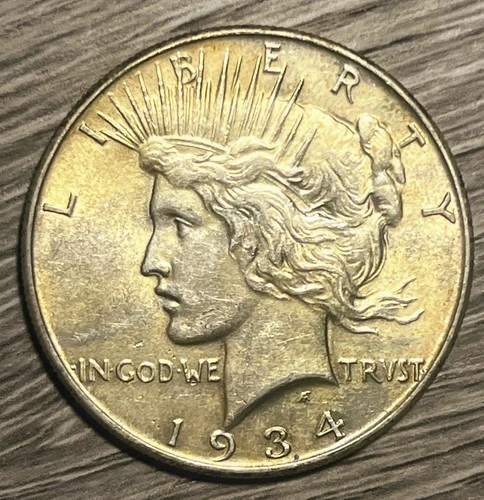 1934 Peace Dollar 90% Silver .900 USA Coin XF EF Interesting Toning
