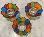 Vintage 3 Unique Murano Style Glass Taper Candlestick Holders Flower Multicolor