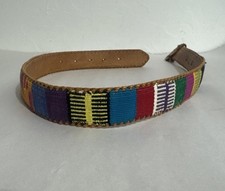 Vintage Colorful Guatemalan Woven Embroidered Leather Boho Belt Size 28