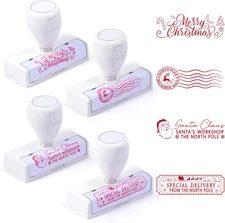 North Pole Self Inking Stamp - 4Pcs Christmas Santa Signature Red Ink Letter Sta