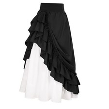 Women Victorian Skirt with Multi-Layer Ruffles Vintage Medieval Medium Black